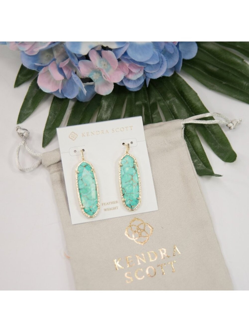 Kendra Scott Layla Bronze Veined Turquoise Gold Plated Drop Dangle Earrings NWT